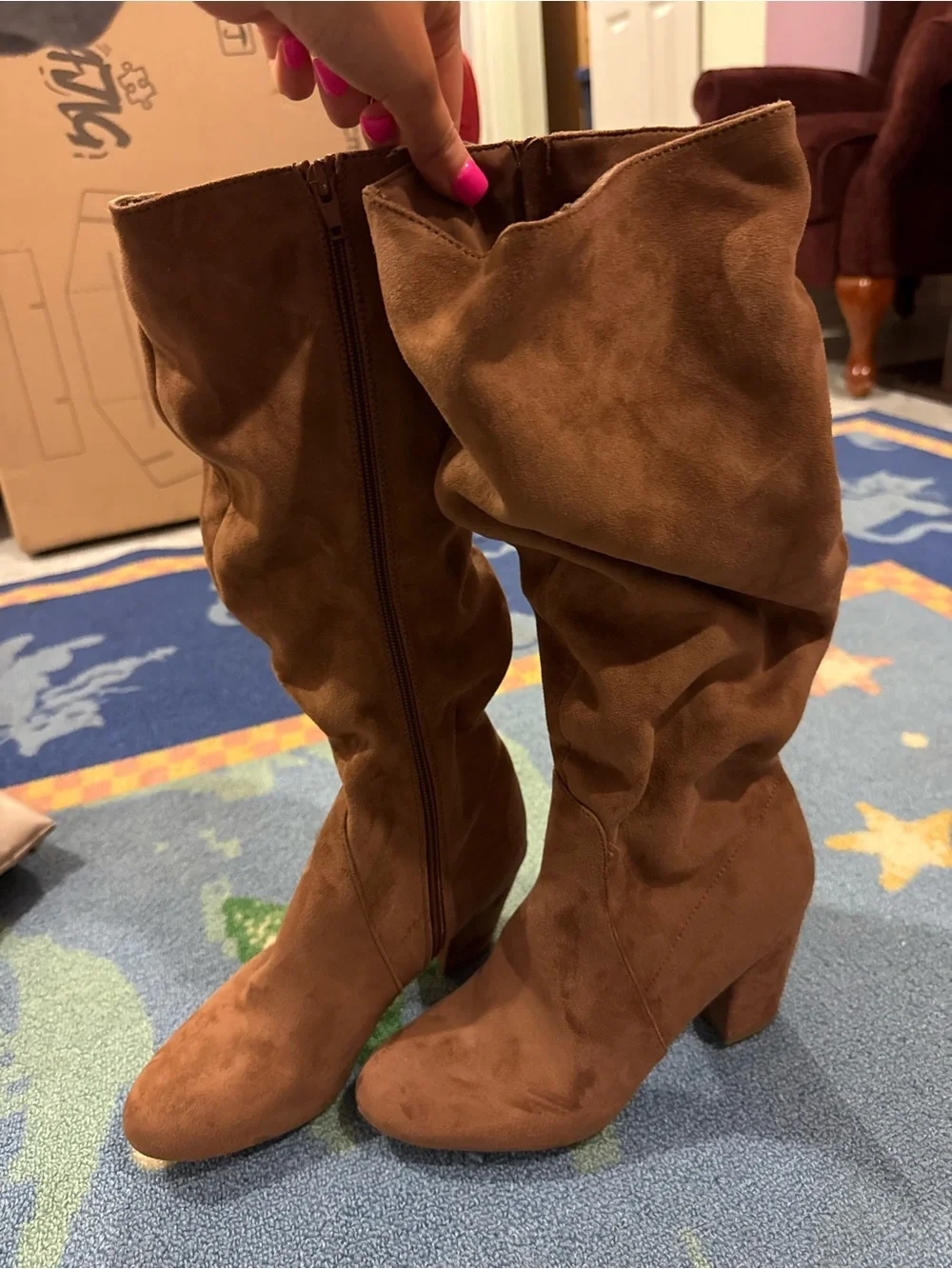 Women's Brown Suede Mid-Calf Heel Boots